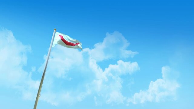 Easter Island Rapa Nui Flag 3D Render Animation on Pole with Blue Sky and Clouds - Low Angle View