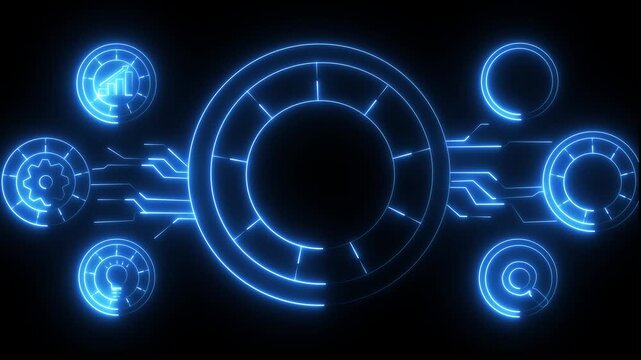 Coaching mentoring education business training development E-learning concept. Neon line Animated circuit board.