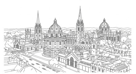 Fototapeta premium Cityscape with Historic Buildings and Towers.