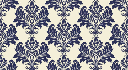 Fototapeta premium Seamless baroque wallpaper featuring elegant teal floral ornamental artwork