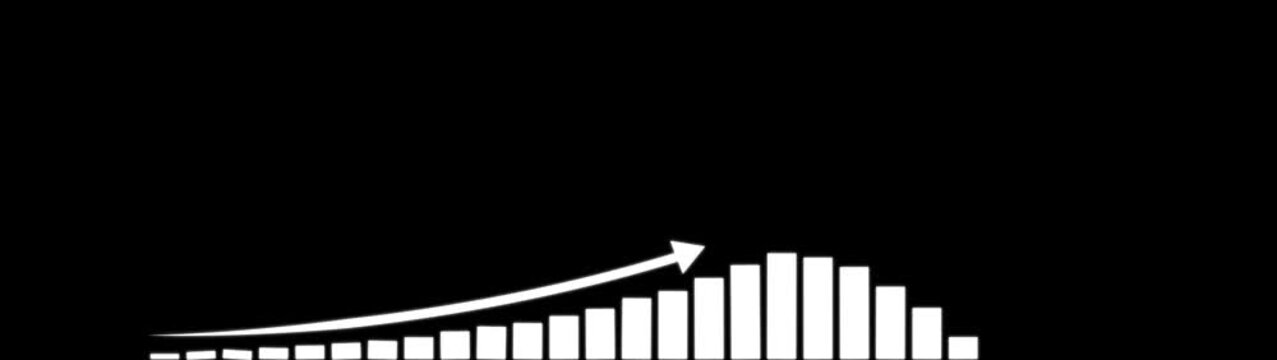 Animated bar chart with rising growth arrow on black background, for business success, and financial data analysis