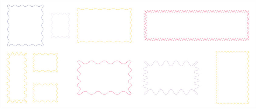 Doodle whimsical coquette frames and borders with bows and hearts. Rectangle Shape Frames with Zigzag Edges and Curved Retro Abstract Geometric Patterns.
