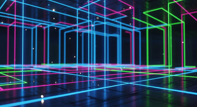 An abstract blue and dark digital background featuring glowing binary code, laser lines, and a futuristic wave pattern designed for modern technology vector wallpapers