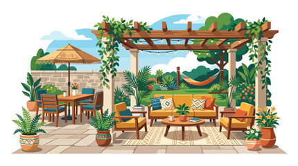 Obraz premium Outdoor Patio Furniture with Pergola.