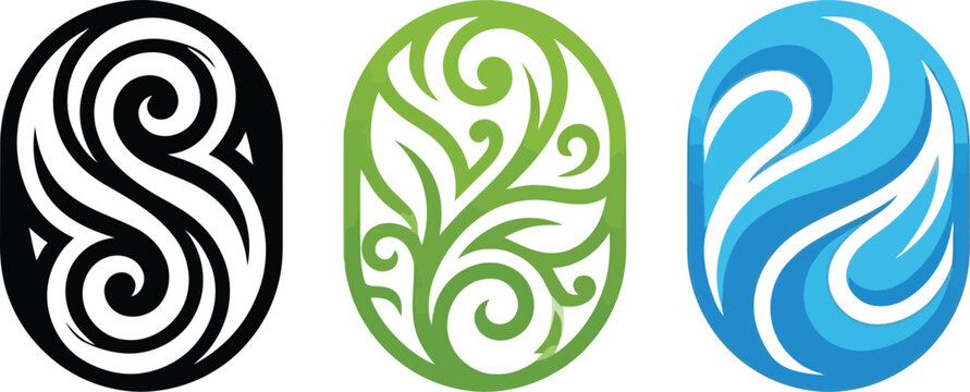 Abstract circular logos swirls tree of life and water flow designs