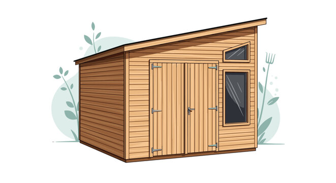 Stylish contemporary wooden garden shed featuring a sloping roof and large windows, perfect for storage or a creative backyard studio.