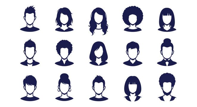 Diverse Collection of Female Haircuts Silhouettes in Blue.