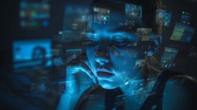 Teenager Engaged with Social Media Notifications