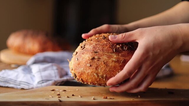 Homemade sourdough bread with crisp crust and fluffy inside
