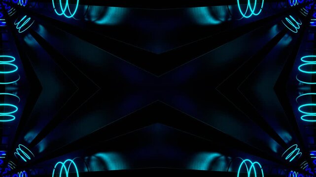 Blue and Cyan Neon Spirals Kaleidoscope Background VJ Loop in 4K