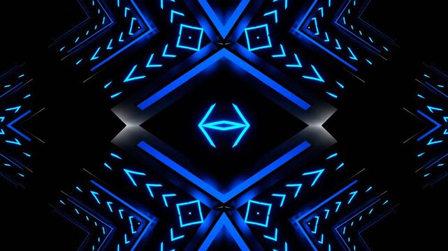 Blue Neon Pulsing Square Kaleidoscope Background VJ Loop in 4K