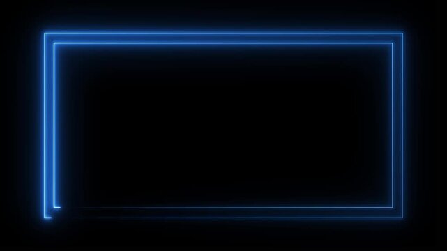 Double outlined rectangular frame glowing with bright blue neon light against a completely black background creating a digital border effect