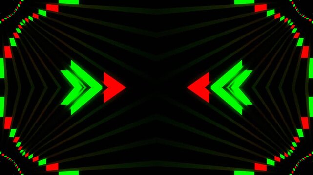 Green and Red Neon Line Move on Square Kaleidoscope Background VJ Loop in 4K