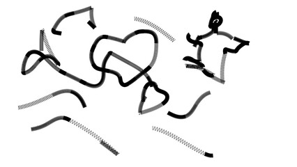 Stick figure stands beside a heart outline amidst floating curved lines in a hand-drawn illustration. © Usama