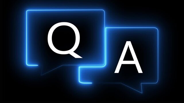 q and a question and answer animated session icon neon 4k screen Animated. Question and Answer the letters Q and A. Speech bubbles with Question and Answer icon isolated on black background. 4k video