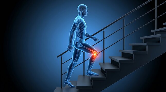 Anatomical representation of a person with joint pain in the knee