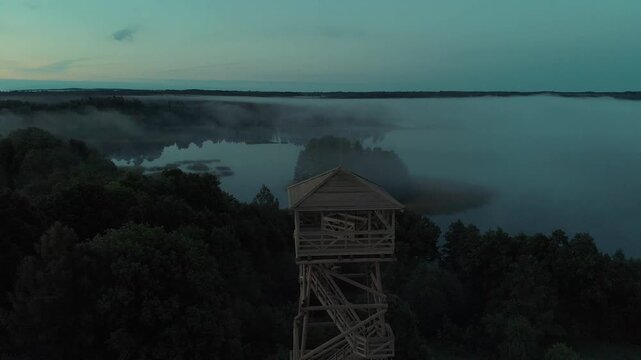 observation tower in the fog