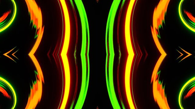 Orange and Light Green Sci-Fi Neon Magnet Spiral Kaleidoscope Background VJ Loop in 4K