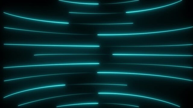 Neon lights blinking lines moving animation. Seamless loop animation of glowing neon line. 4k animation Horizontal glowing colorful neon line animation .