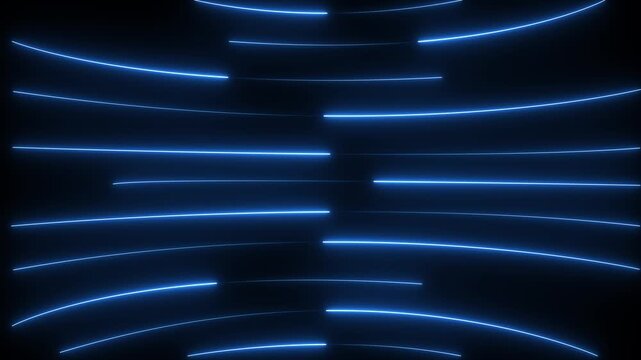 Neon lights blinking lines moving animation. Seamless loop animation of glowing neon line. 4k animation Horizontal glowing colorful neon line animation .