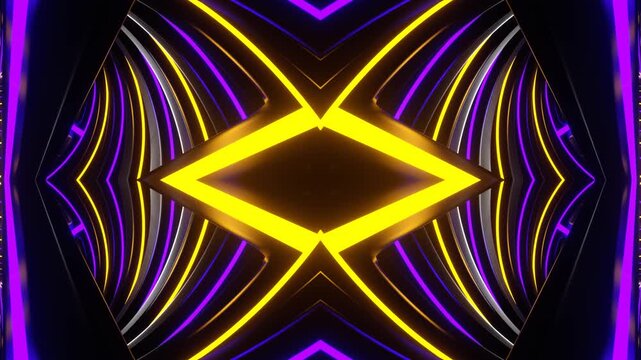 Purple and Yellow Neon Glowing Ventilation Kaleidoscope Background VJ Loop in 4K