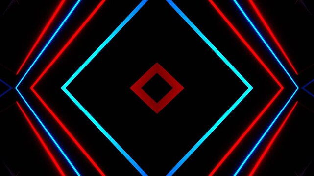 Red and Blue Neon Rays Moving Kaleidoscope Background VJ Loop in 4K