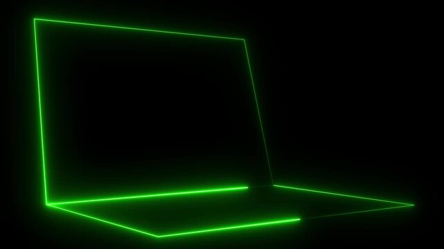 Neon blue color laptop icon on black background, digital and futuristic technology concept laptop screen digital effects laptop computer neon lights effect