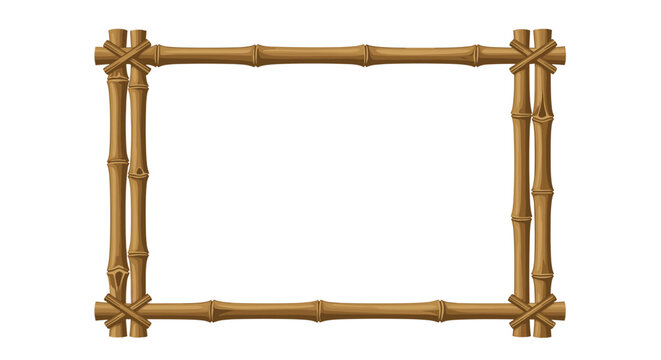 Rectangular border frame is constructed from realistic brown bamboo sticks tied together at the corners with thin rope strands.