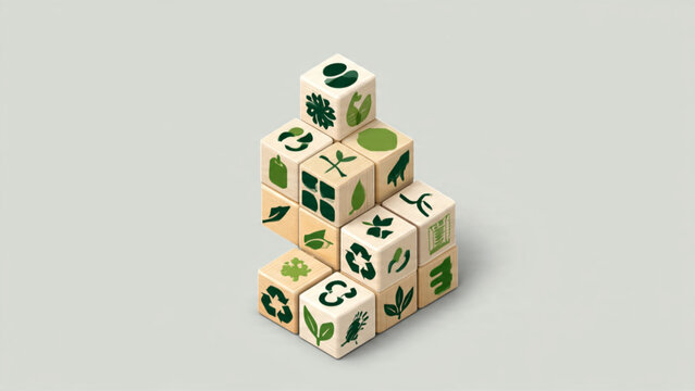 Stacked ivory domino tiles with green patterns arranged in a pyramid for game design and entertainment themes