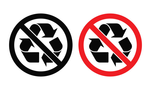Recycling prohibition symbol with crossed arrows and mobius strip