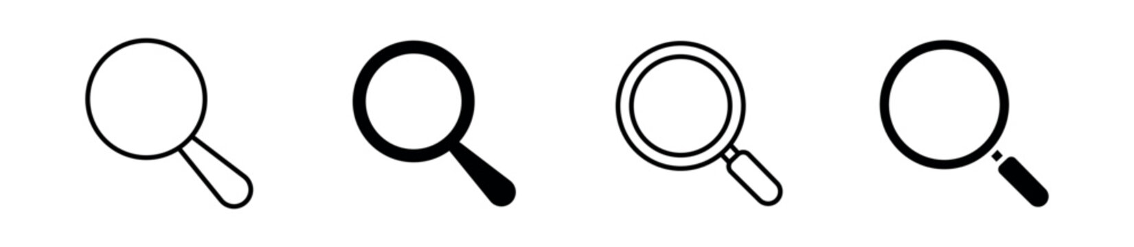 Search and Magnifying Glass Icon Set. Find, Zoom, Inspection and Discovery Icons. Outline and Glyph Vector Illustration.