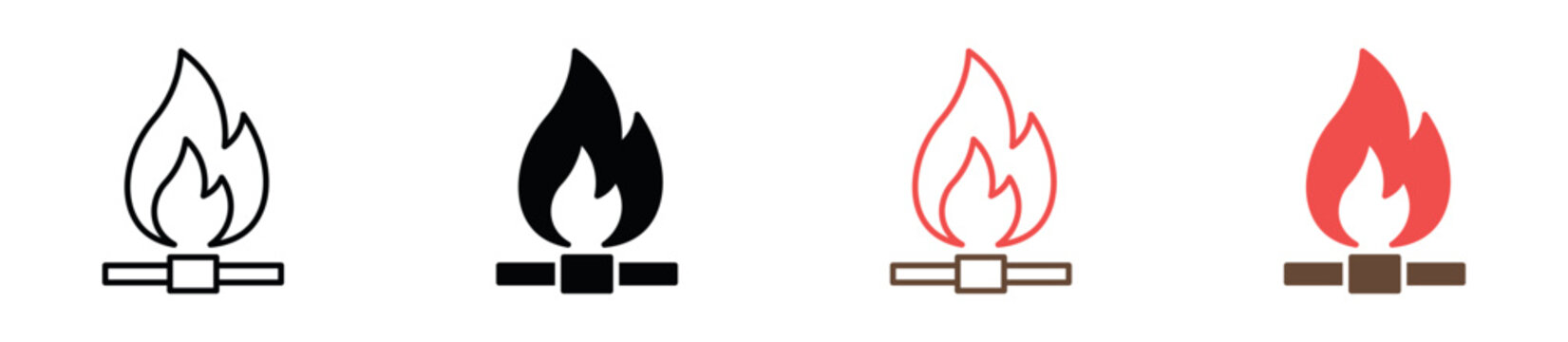 Fire Burner Icon Collection. Gas Stove, Kitchen Flame and Cooking Heat Symbols. Vector Illustration.