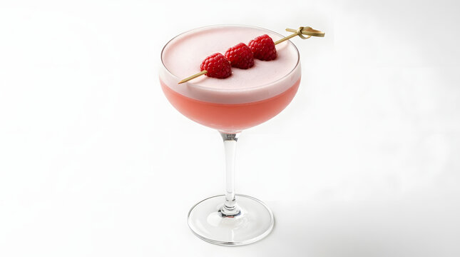 An elegant pink gin cocktail with a delicate egg white foam and a fresh raspberry garnish