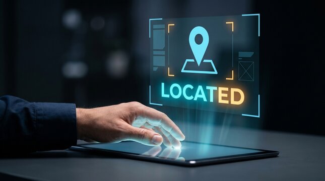 Premium OTS Hand Touching AR IP Address Tracker LOCATED Hologram Copyspace