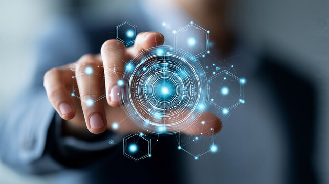 Digital visualization of an AI recommendation engine analyzing customer purchase patterns and suggesting personalized marketing actions, CRM intelligence concept, defocused