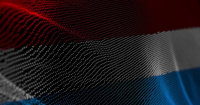 Luxemburgish flag waving pixel. Lux blowing banner cyber attack hack and security concept animation.