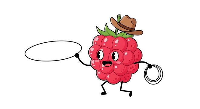 Cartoon red apple with leaf and worm on stem.