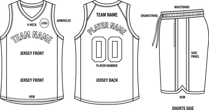 Basketball jersey and shorts blank uniform template, technical design mockup vector illustration