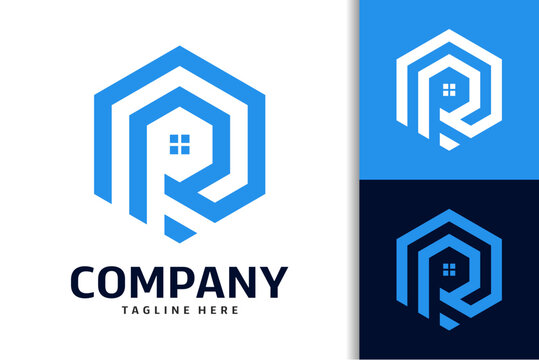Modern Abstract Hexagonal Real Estate Logo Design featuring an Integrated House and Initial R Symbol, perfect for Architectural Property Development and Contemporary Business Branding
