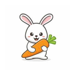 Obraz premium Cute cartoon rabbit holding a fresh carrot