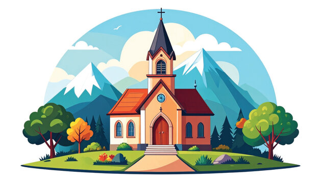 A small church with a steeple.
