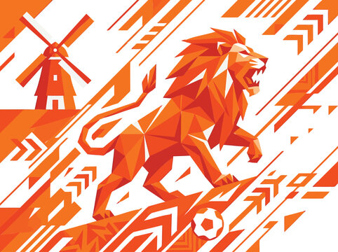 Geometric orange lion with dutch windmill and soccer ball msea set