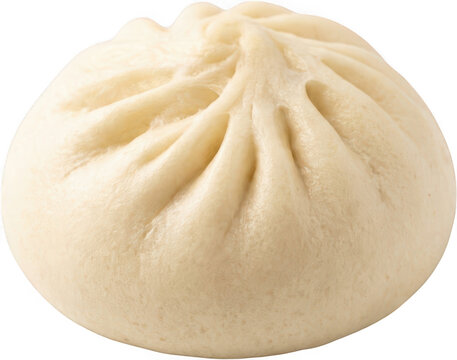 A close up studio shot of a single perfectly steamed fluffy bao bun with delicate pleats showcasing its soft texture and pale golden hue dumpling asian food pastry dough bread