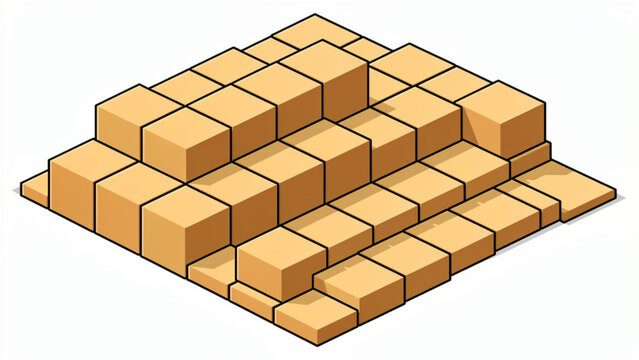 Isometric wooden bricks stacked in layered pattern with warm tones and textured surface for construction and architecture design