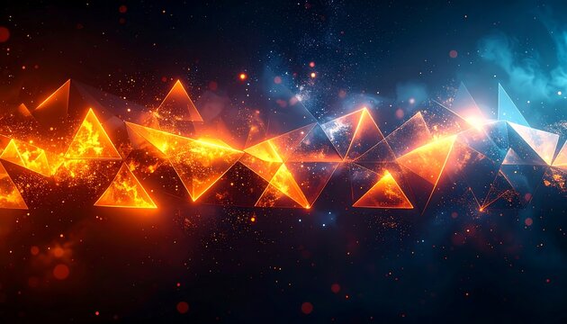 Abstract design of geometric triangles with fire and ice effects
