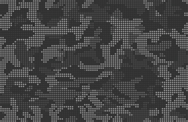 Fototapeta premium Fashionable digital dark camouflage seamless pattern. Urban camo halftone dots black texture. Vector background