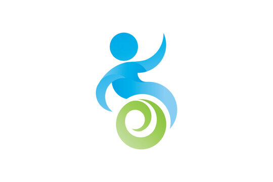Celebrating Person Wheelchair Spiral Wheel Shape Abstract Vector Logo