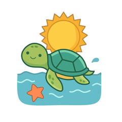 Obraz premium turtle on the tropical beach PNG vector illustratoion 