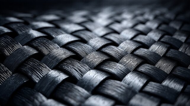 Macro texture of dark woven carbon fiber material with detailed industrial structural pattern