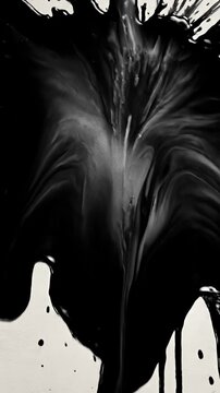 Dynamic black ink splash with motion on white background.
